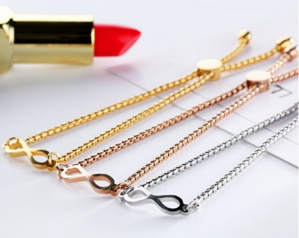 Rockyu インフィニティスライダーブレスレット｜無限モチーフ×調節式チェーン｜3カラー展開