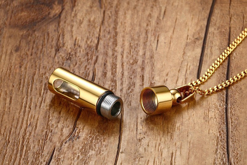 Rockyu ネックレス メンズ ステンレス カプセル型 薬ケース ピルケース ゴールド＆シルバー ジュエリー