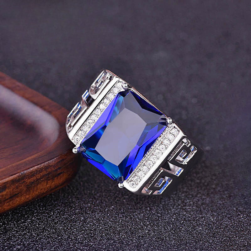 Rockyu メンズリング 大粒ジルコニア シルバー925調 フリーサイズ 幅広デザイン