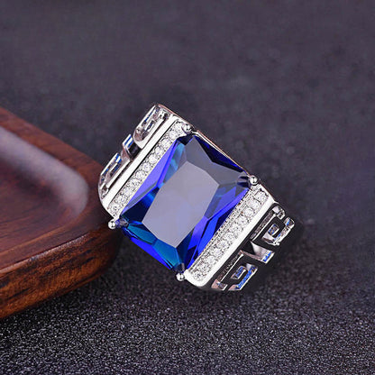 Rockyu メンズリング 大粒ジルコニア シルバー925調 フリーサイズ 幅広デザイン