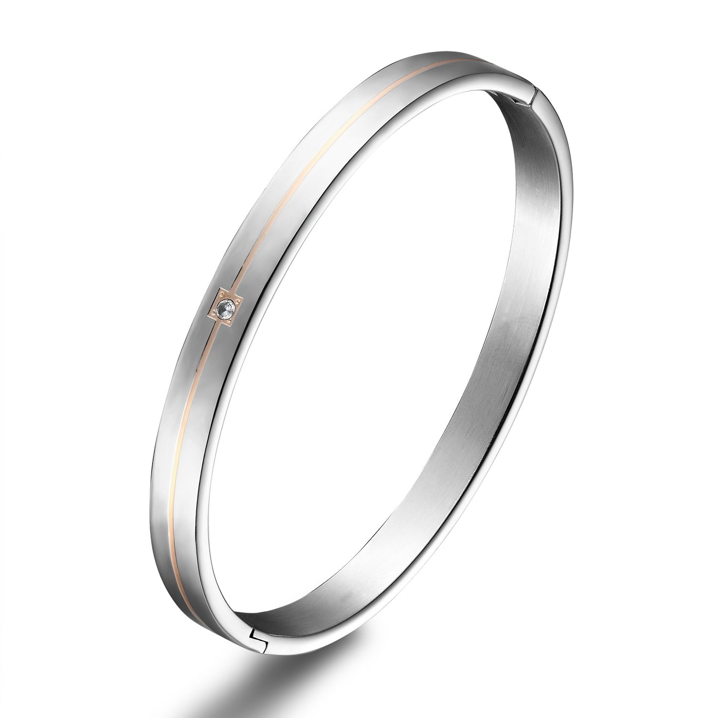 Rockyu ペアブレスレット メンズ レディース チタン製 ダイヤ付き シルバー/ブラック シンプル バングル 幅8mm