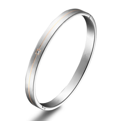 Rockyu ペアブレスレット メンズ レディース チタン製 ダイヤ付き シルバー/ブラック シンプル バングル 幅8mm