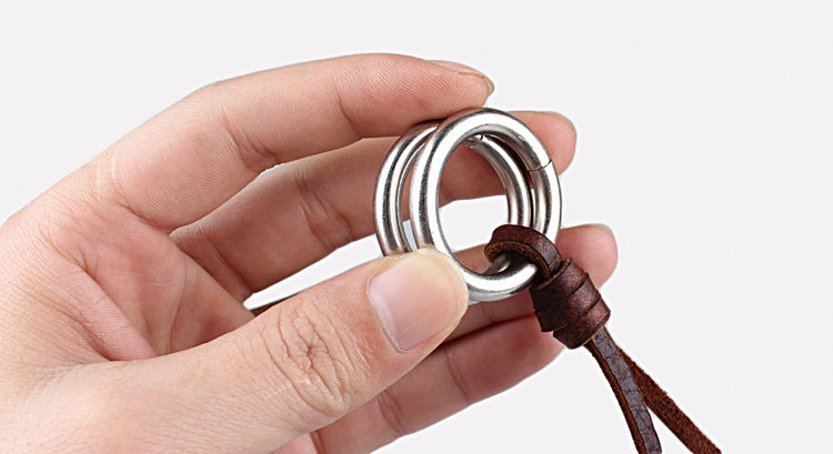 Rockyu メンズ レザーネックレス リングペンダント ロング 紐タイプ 60cm 牛革製