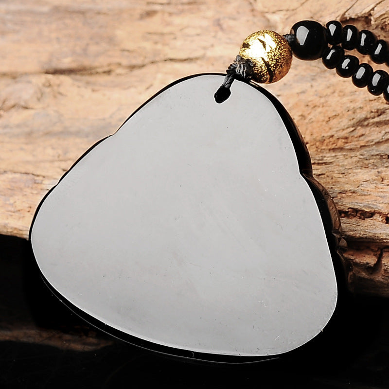 Rockyu ネックレス メンズ 黒曜石 仏教モチーフ お守り 菩薩ペンダント 厄除け 開運