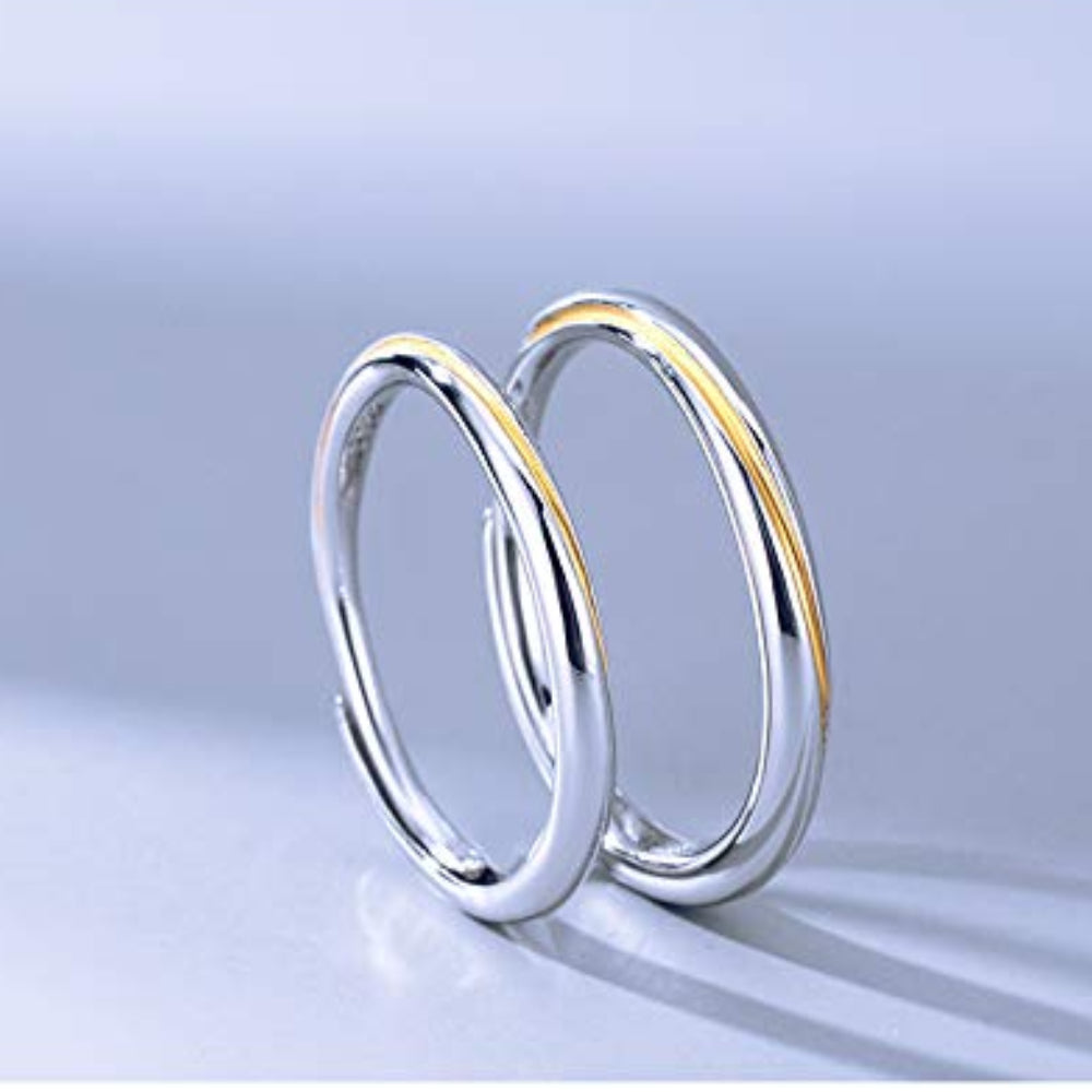 Rockyu ペアリング 2個セット S925 純銀製 指輪｜フリーサイズ 調整可能 ゴールド×シルバー