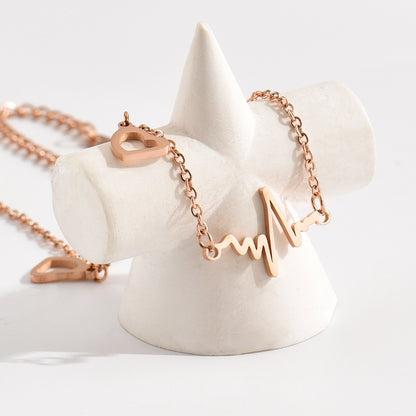 Rockyu アンクレット レディース ピンクゴールド 18K チタン 心電図 ハート 細身チェーン