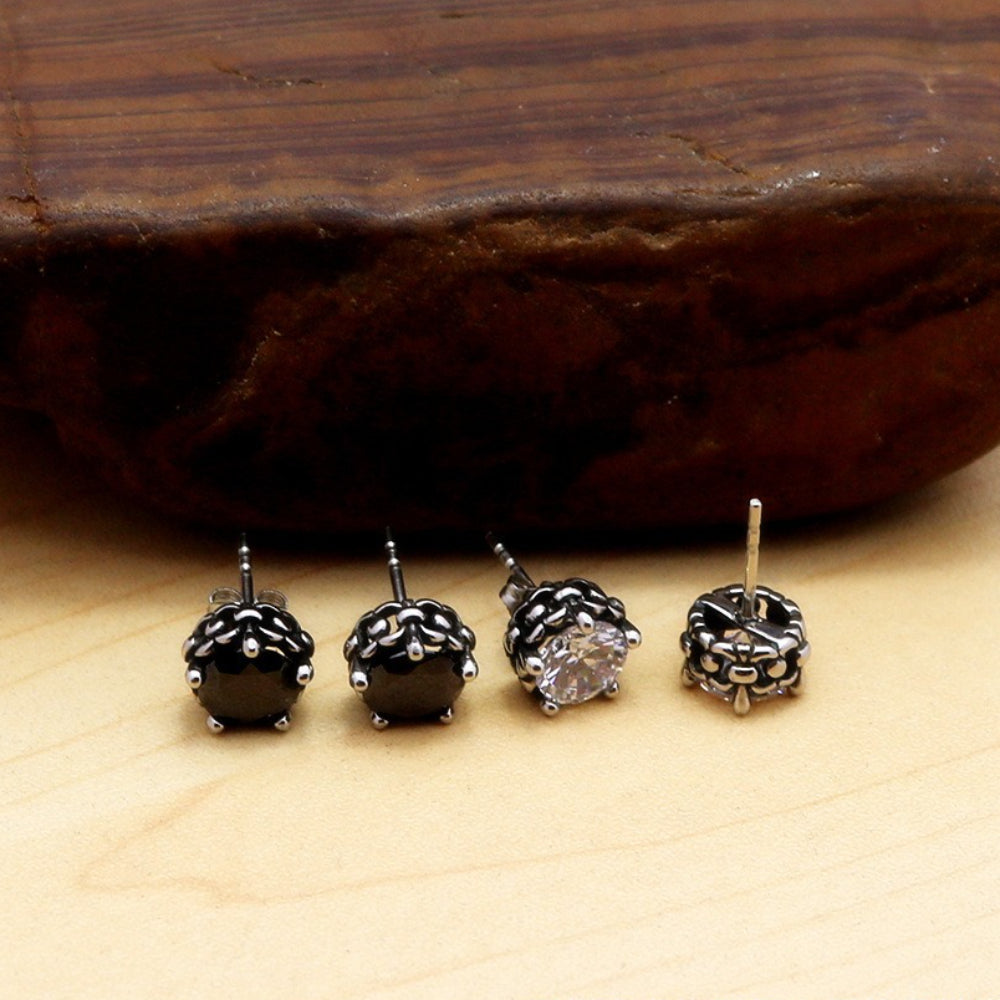 Rockyu ピアス メンズ レディース 両耳用 スタッドピアス ブラック＆クリア CZダイヤモンド