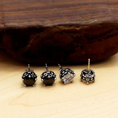 Rockyu ピアス メンズ レディース 両耳用 スタッドピアス ブラック＆クリア CZダイヤモンド