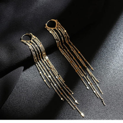 Rockyu フリンジフープピアス レディース ロング 揺れる 18金メッキ 小顔効果 アレルギー対応