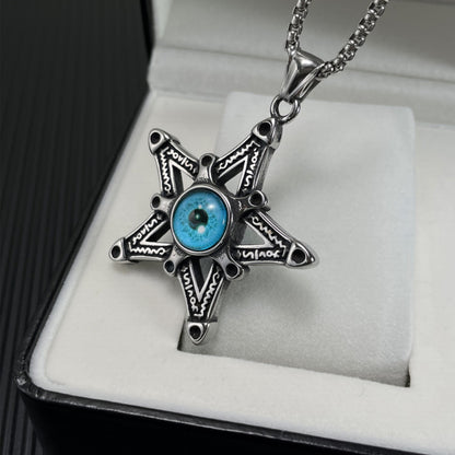 Rockyu メンズネックレス 悪魔の目と星モチーフのステンレスペンダント