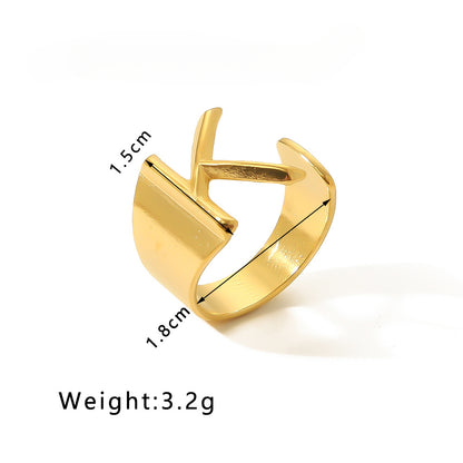 Rockyu イニシャルリング A〜Z選べる 太めゴールド フリーサイズステンレス指輪