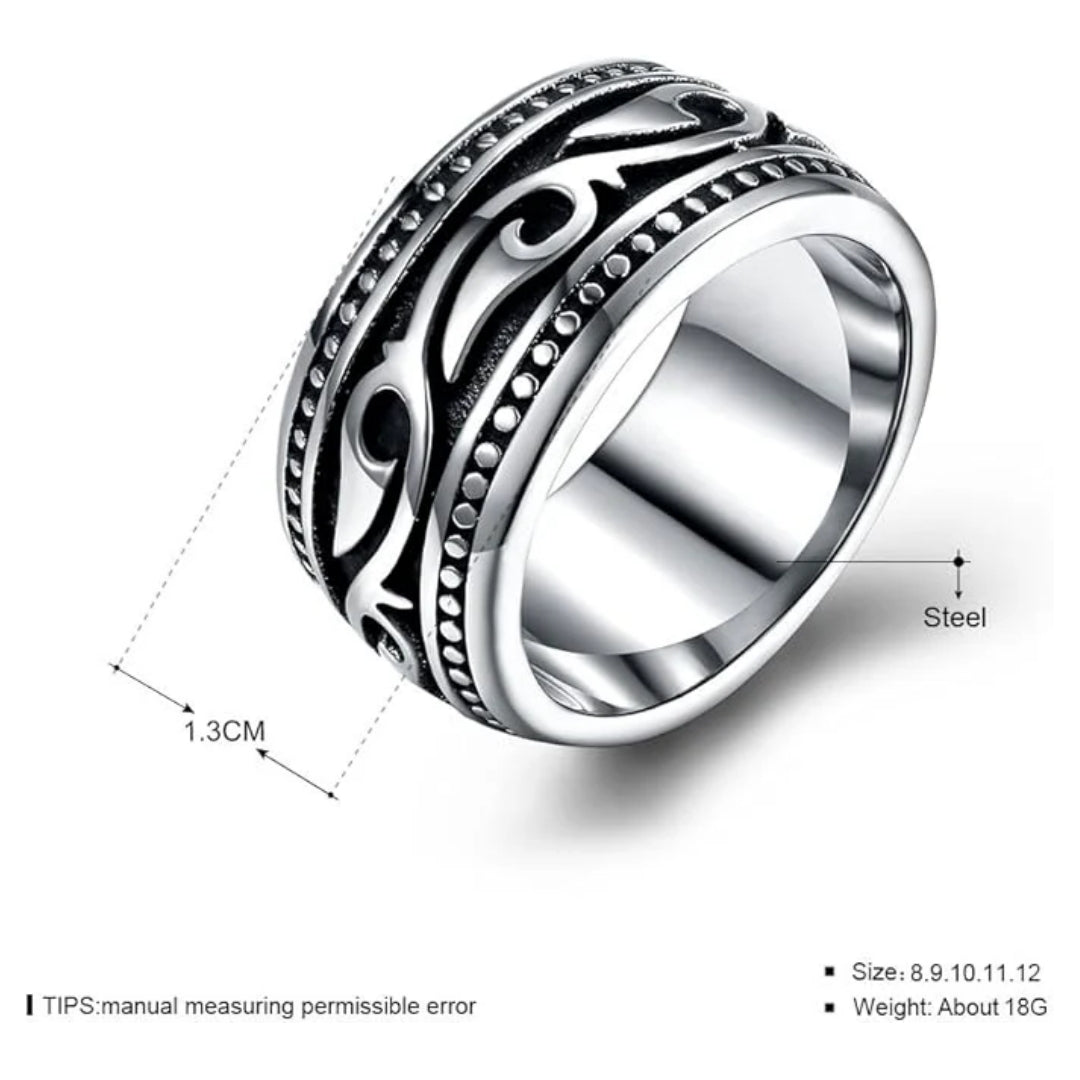 Rockyu ステンレスリング メンズ 13mm アンティーク風 彫刻デザイン おしゃれ指輪