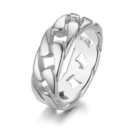 Rockyu チェーンデザインリング メンズ ステンレス 幅広 7mm 喜平風 指輪 金属アレルギー対応