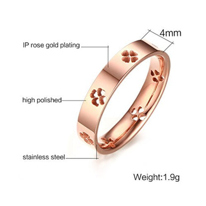 Rockyu レディースリング ハートクローバー柄 ピンクゴールド 4mm ステンレス製