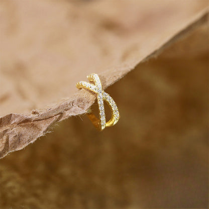 Rockyu フェイクピアス メンズ レディース シルバー925 ゴールド&シルバー 二連交叉 ジルコニア フープイヤリング アレルギー対応