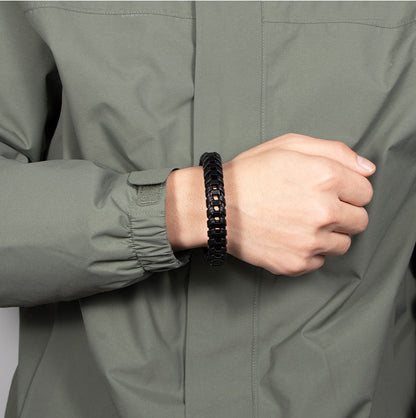 Rockyu メンズ 編み込みレザーブレスレット ステンレス留め具 金属アレルギー対応