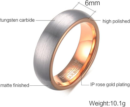 マット甲丸タングステンリング｜Rockyu 男女兼用 6mm/8mm 高耐久シンプル指輪 IPメッキ仕上げ