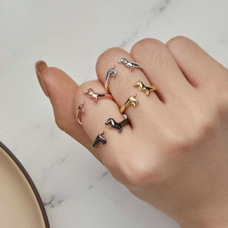 Rockyu ダックスフンドリング シルバー925 フリーサイズ 可愛い犬モチーフ