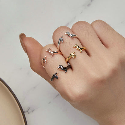 Rockyu ダックスフンドリング シルバー925 フリーサイズ 可愛い犬モチーフ