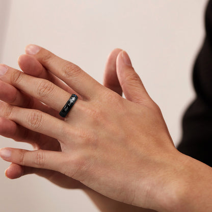 Rockyu ペアリング メンズ＆レディース サファイア風ジルコニア 彫刻入りステンレスリング