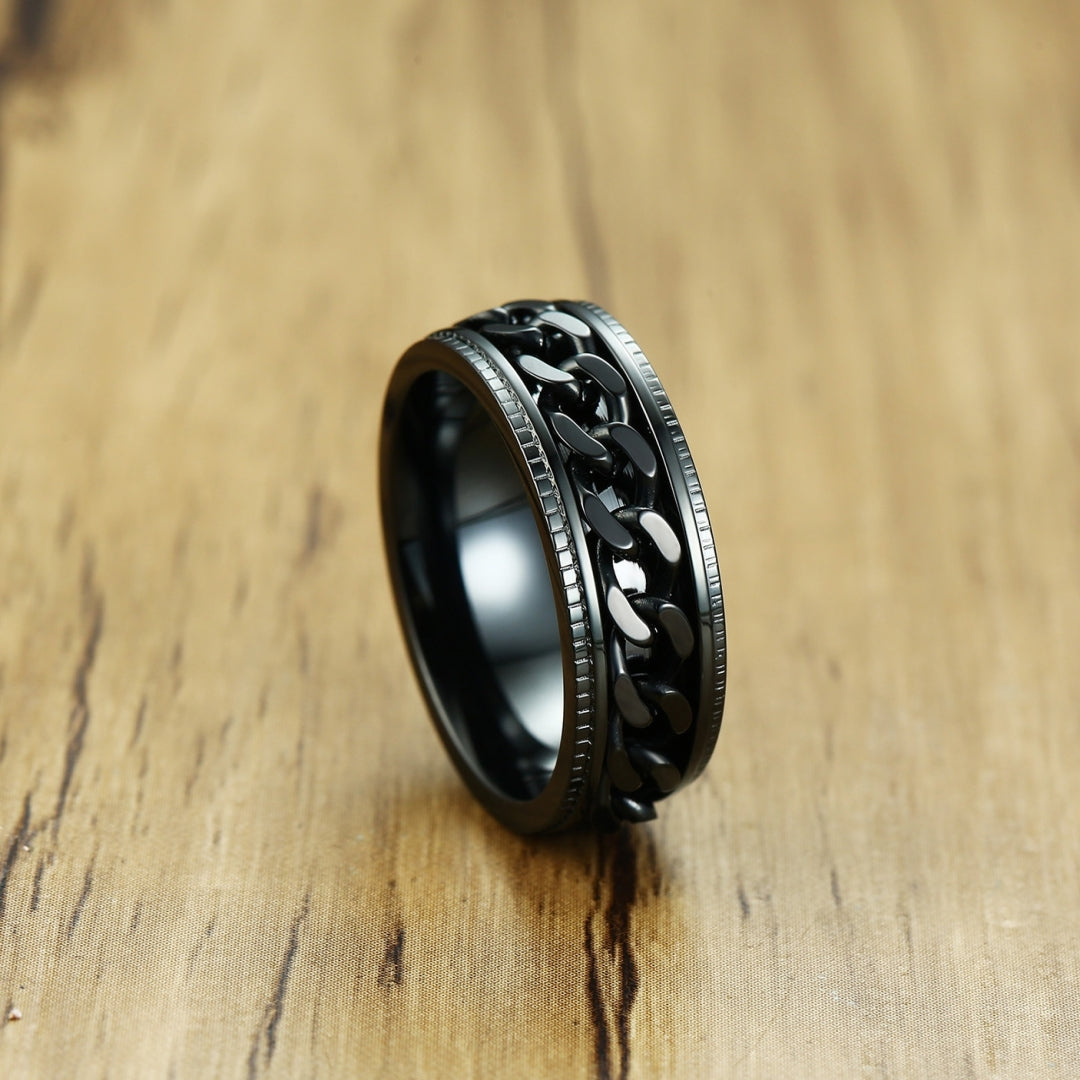 Rockyu メンズ ステンレスチェーンリング 回転式 喜平チェーン ローマ数字デザイン