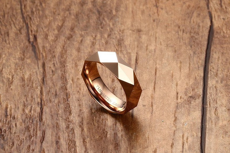 Rockyu タングステン メンズリング 多面カット 高光沢仕上げ 3色展開