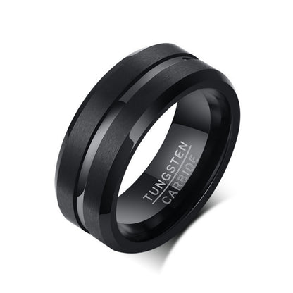 Rockyu タングステンリング メンズ ブラック×ブルー 8mm幅 マット仕上げ
