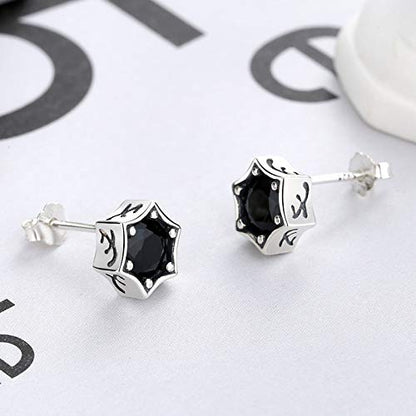 ピアス メンズ レディース シルバー925 六角形 ブラックジルコニア スタッドピアス