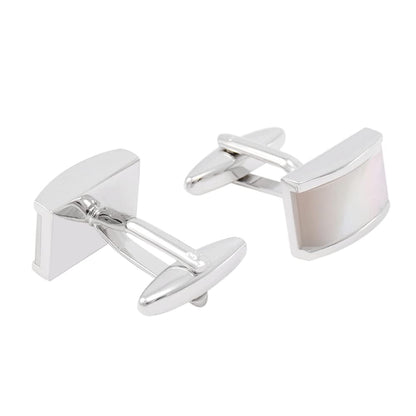 Rockyu カフス メンズ 白蝶貝 シルバー 長方形 貝殻カフリンクス ビジネス
