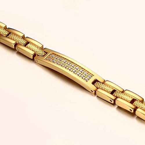 【煌めき×癒し】ジルコニア×磁気ブレスレット｜ステンレス製・レディース・ゴールド