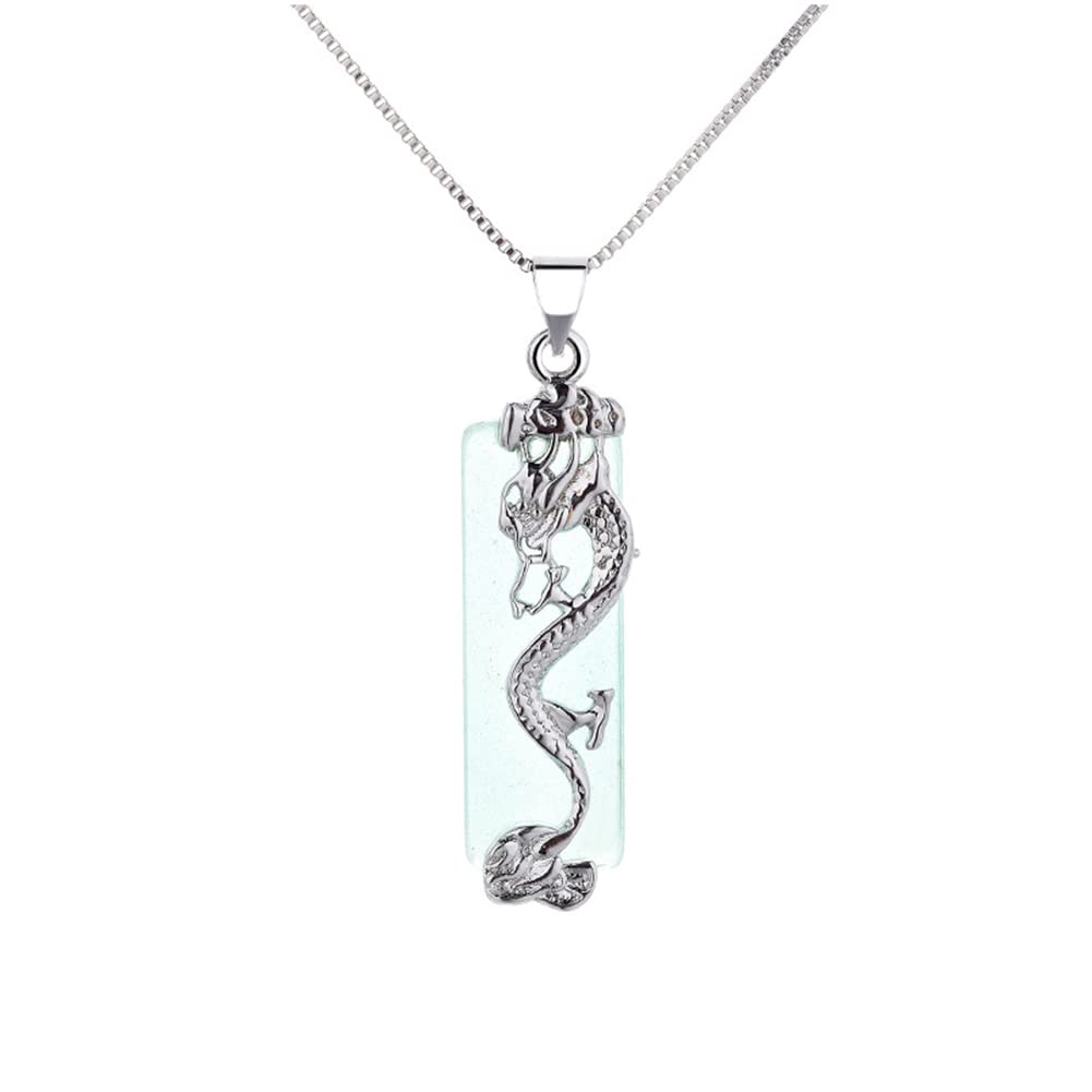 Rockyu ネックレス メンズ レディース 龍モチーフ 長方形ペンダント シルバー ステンレス 金属アレルギー対応