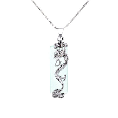 Rockyu ネックレス メンズ レディース 龍モチーフ 長方形ペンダント シルバー ステンレス 金属アレルギー対応