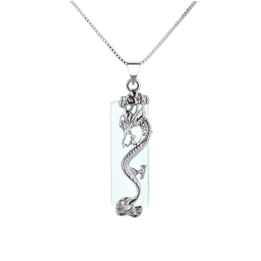 Rockyu ネックレス メンズ レディース 龍モチーフ 長方形ペンダント シルバー ステンレス 金属アレルギー対応