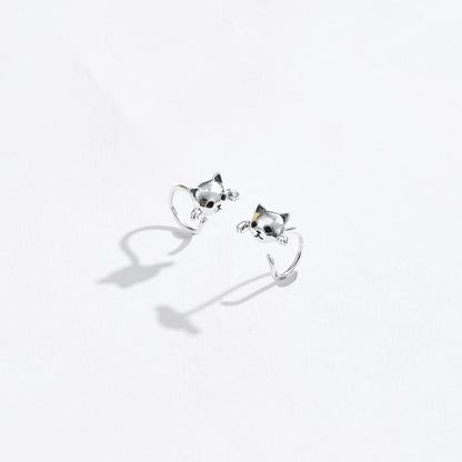 Rockyu ピアス レディース 猫モチーフ シルバー925 ブラック 光沢仕上げ 金属アレルギー対応