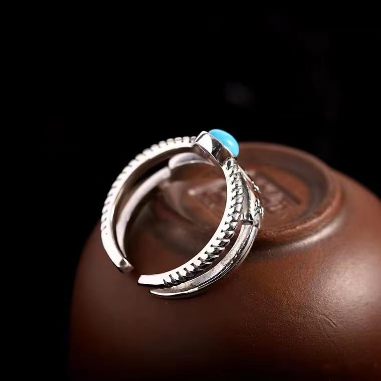 Rockyu シルバー925 緑松石 六字真言 お守りリング ヴィンテージ 開口デザイン アジャスタブルサイズ