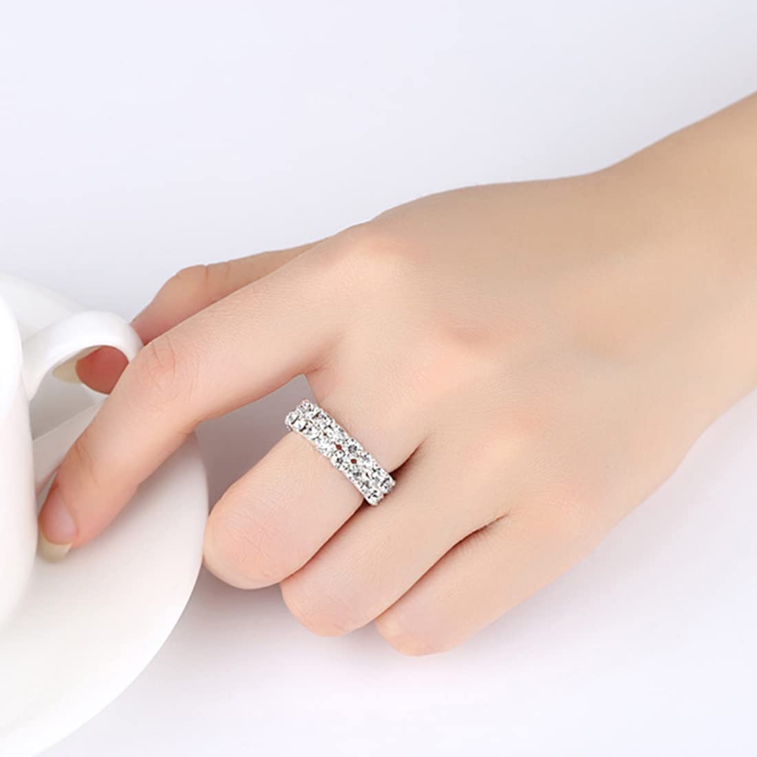 Rockyu レディース フリーサイズリング ジルコニア シルバー 弾力テニスリング