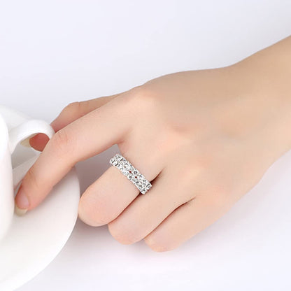 Rockyu レディース フリーサイズリング ジルコニア シルバー 弾力テニスリング