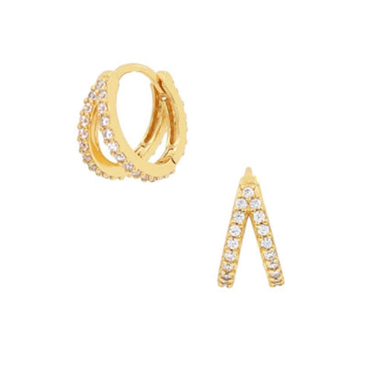 Rockyu ピアス レディース フープ＆ラインセット シルバー925 18金仕上げ 小さめ ジルコニア