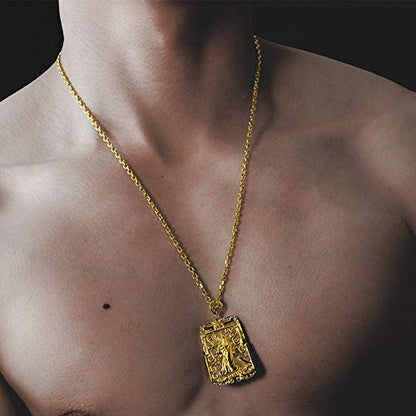 Rockyu メンズネックレス ゴールド 18金メッキ ペンダント 関公モチーフ プレートデザイン お守り風アクセサリー