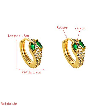 Rockyu ピアス レディース 蛇モチーフ ゴールド ブラック ジルコニア 両耳 軟骨対応