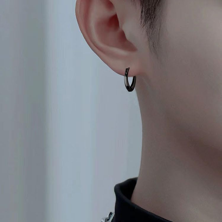 Rockyu ピアス メンズ シルバー925 フープピアス モビウスデザイン ツイスト加工 小さめ シンプル おしゃれ