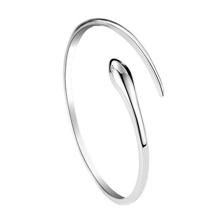 Rockyu 蛇モチーフバングルブレスレット｜シルバー925風のフリーサイズデザイン