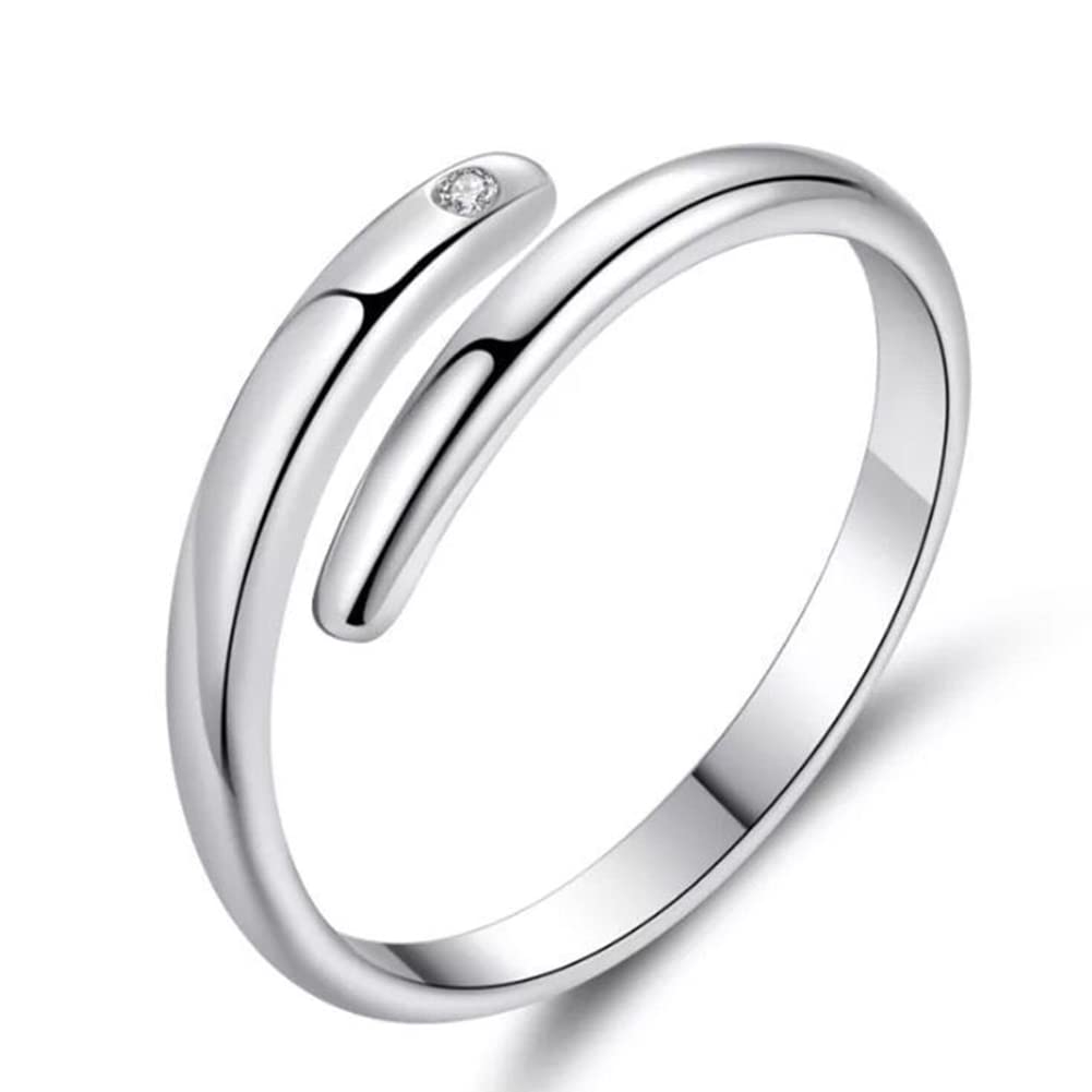 Rockyu ペアリング シルバー フリーサイズ ジルコニア オープンリング 2個セット カップル指輪 記念日・バレンタインギフト