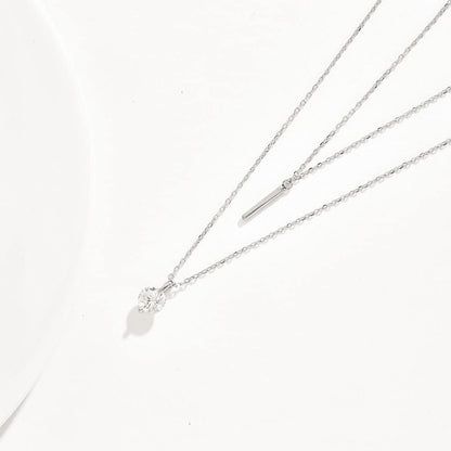 Rockyu レディースネックレス ピンクゴールド 18K 一粒ダイヤモンド スティックペンダント 2連チェーン 純銀仕上げ ジュエリー