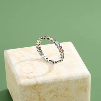 Rockyu レディース シルバー925 カラーCZダイヤリング 細身 ピンキーリング 2色展開