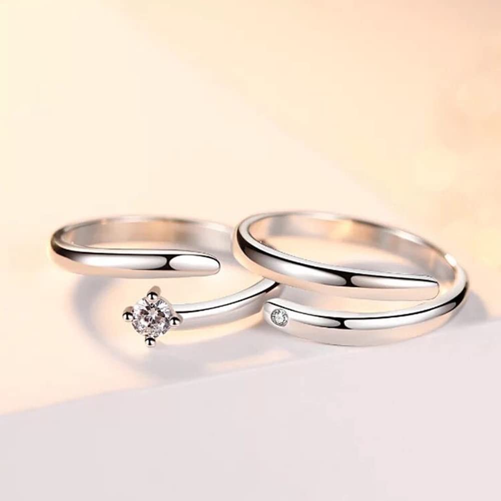 Rockyu ペアリング シルバー フリーサイズ ジルコニア オープンリング 2個セット カップル指輪 記念日・バレンタインギフト
