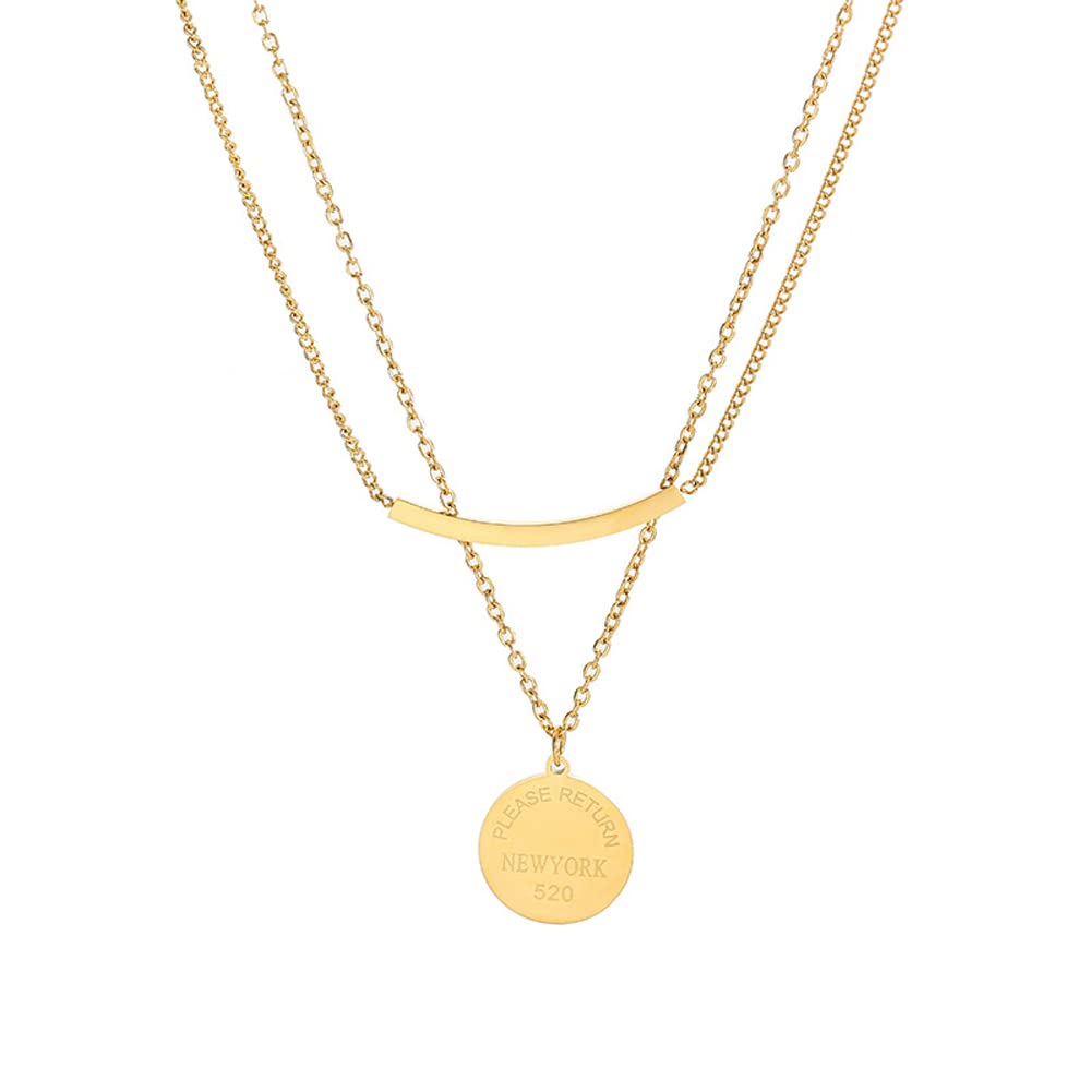 Rockyu レディース二連ネックレス ゴールド コインペンダント ステンレス製 鎖骨アクセ