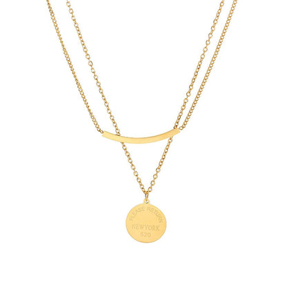 Rockyu レディース二連ネックレス ゴールド コインペンダント ステンレス製 鎖骨アクセ