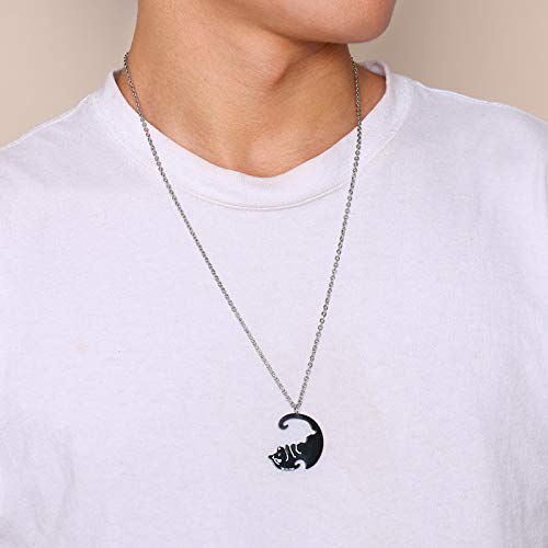 Rockyu ペアネックレス 犬モチーフ YinYangデザイン ブラック＆シルバー ステンレス製 カップル用