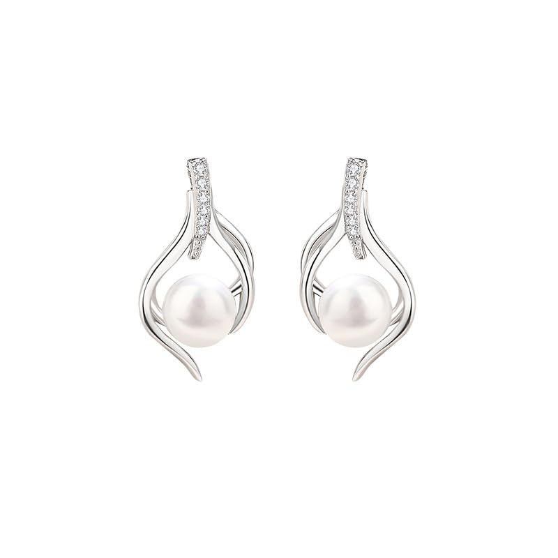 Rockyu ピアス レディース シルバー925 真珠 羽モチーフ スタッド プラチナカラー アレルギー対応